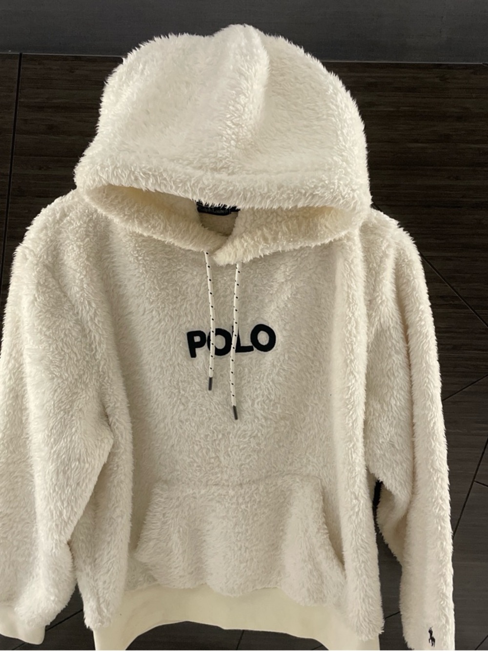 Polo by Ralph Lauren Cream Sherpa Hoodie with Navy POLO Logo - Picture 2 of 5